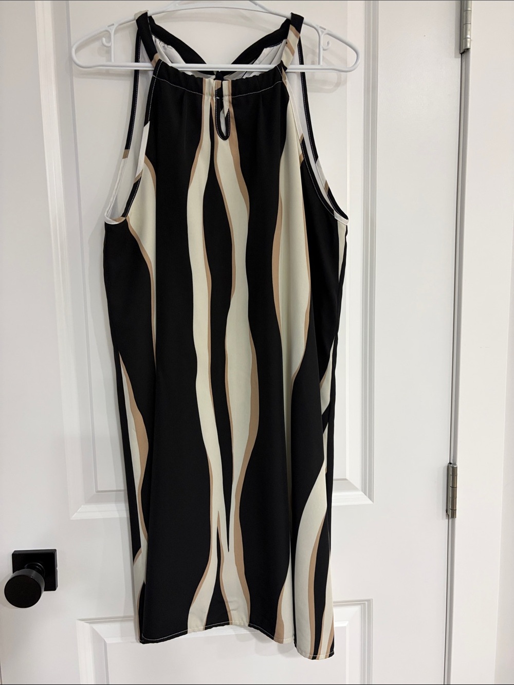 SHEIN Black, Cream & Tan Sleeveless Halter Midi Dress
